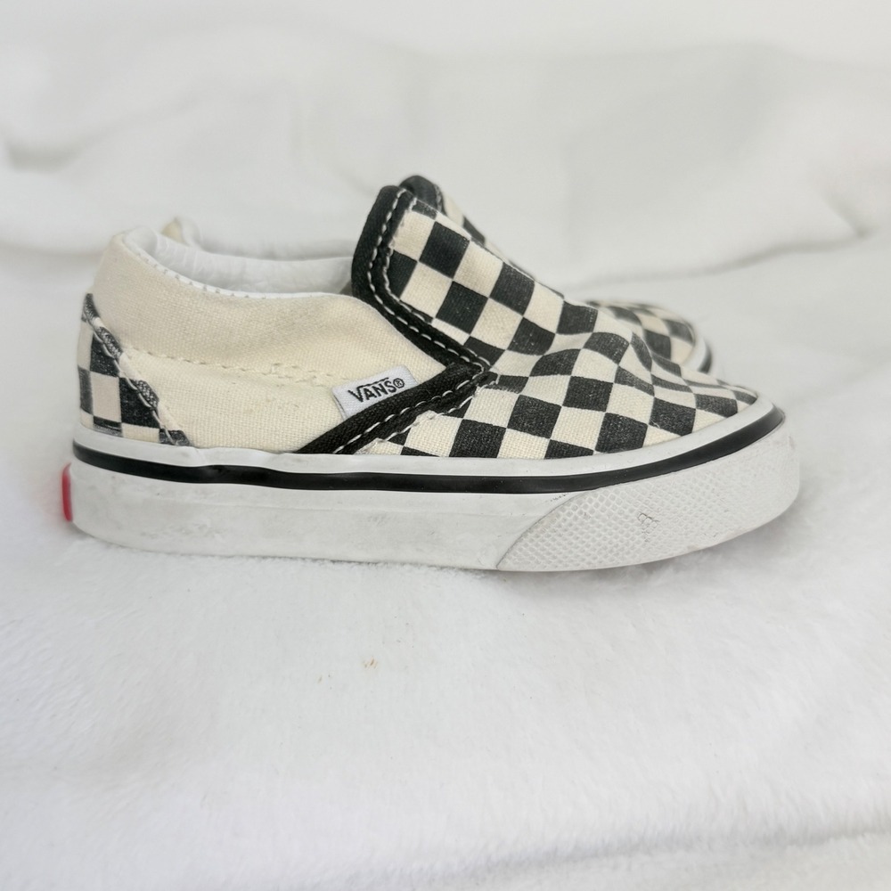 Vans Slip-On Kids Size 4 Toddler Black White Good Checkerboard Skate Shoes